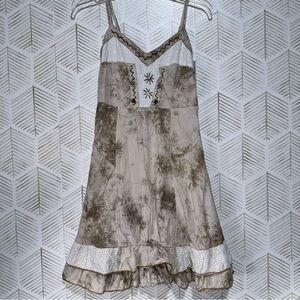 Forla‎ Paris Midi Dress Peasant Tye Die Ruffle Boho Embroidered Pinstripe Sz S